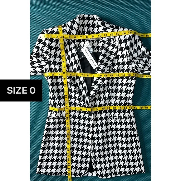 Alice + Olivia Breann Houndstooth Black White Fitted Blazer Jacket - Picture 10 of 17